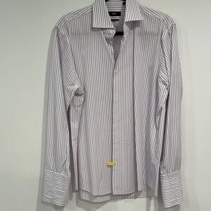 Hugo Boss Men's Dress Shirt - White and Lavender Stripes